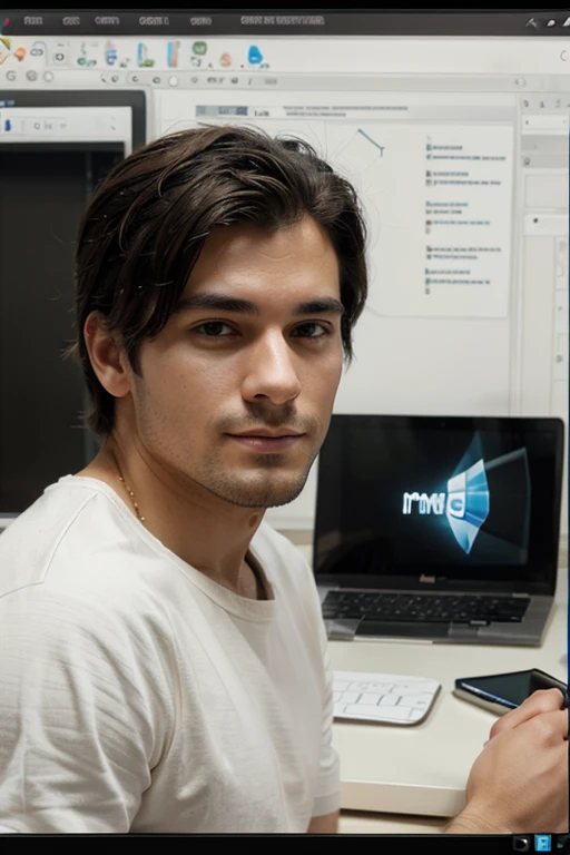 You draw me a man on a computer programming with creativity