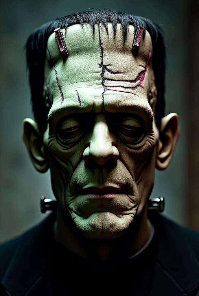 Create a face with half of the Frankenstein monster and the other half of the face, Victor Frankenstein