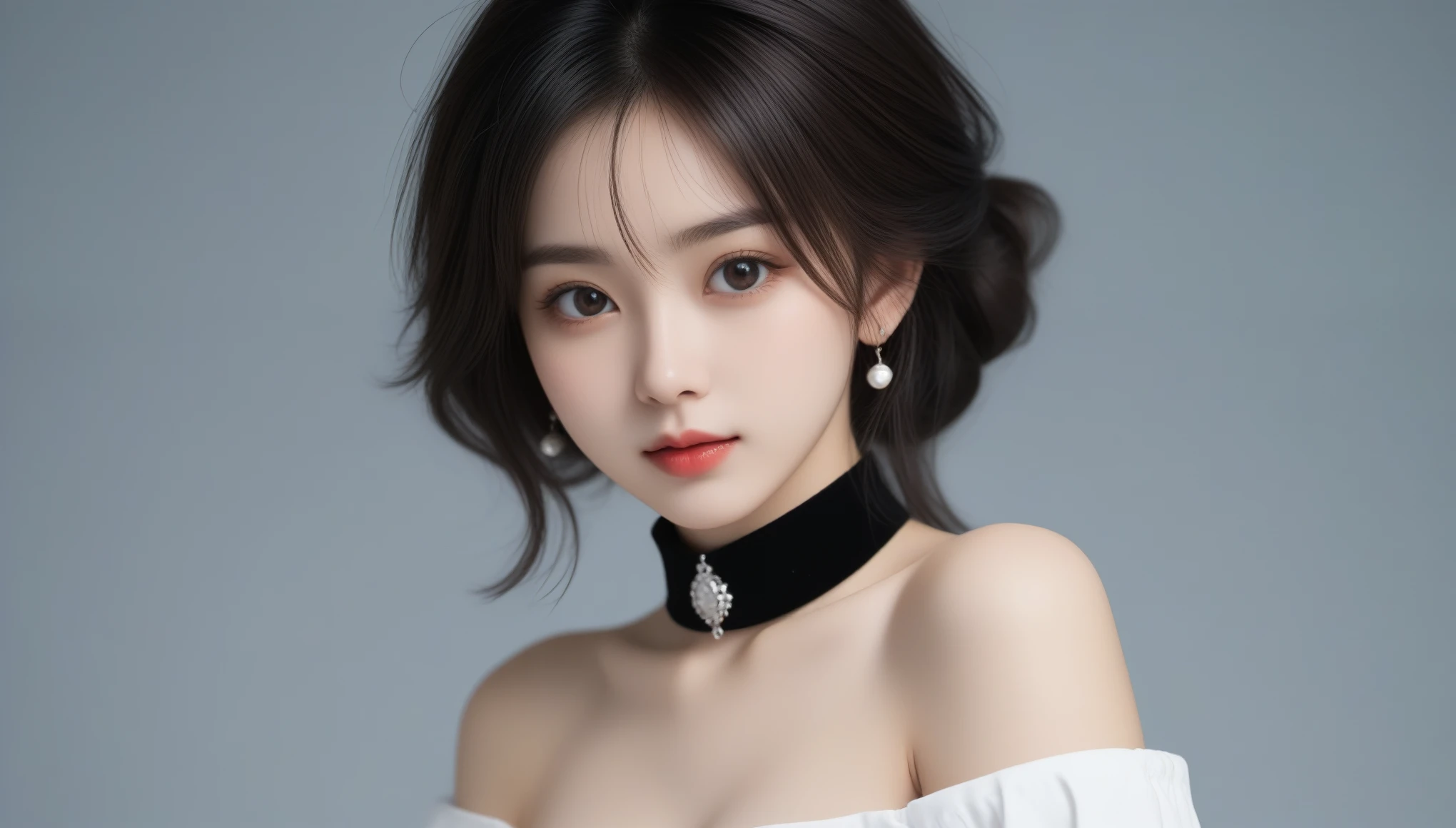 8k, Ultra-high resolution, Highest quality, masterpiece, 三分割法によるphotograph,Surreal, photograph, 1 Girl, (:1.3), pretty girl, Cute Face, 細部までBeautiful Eyes, 細かくdetailedに,masterpiece,One Girl:1.2,Japanese female announcer,cowboy shot,grin,Black short hair,Messy bun hair,((vampire:1.4)),awe, Natural skin texture、(Medieval European Dress Clothing:1.4)、(Colorful costumes:1.4)、Attractive girl、16 years oldmale body:1.4)、(女の子のポートレートphotograph:1.4Photorealistic images:1.4),Fantasy art,(Beautiful Face:1.4),Beautiful and attractive eyes、Beautiful Eyes、(Tight waist:1.4)、(9 Beautiful girls with perfect body proportions:1.4),Red lips,(choker:1.4),Looking at the audience,(((Ideal body type))),A-cup small breasts :2,、Portraiture:2、Perfect Anatomy、鮮明なdetailed、detailed,Fashion magazine cover,Thin lips,Gray background ,完璧でBeautiful Face ,完璧でCute Face, Skin with attention to detail, Perfect limbs、Narrow waist,Looking at the audience,(((Ideal body type))),A cup small breasts :2,Portraiture:2,Perfect Anatomy,鮮明なdetailed,detailed,Surreal,Light and shadow,moonlight
