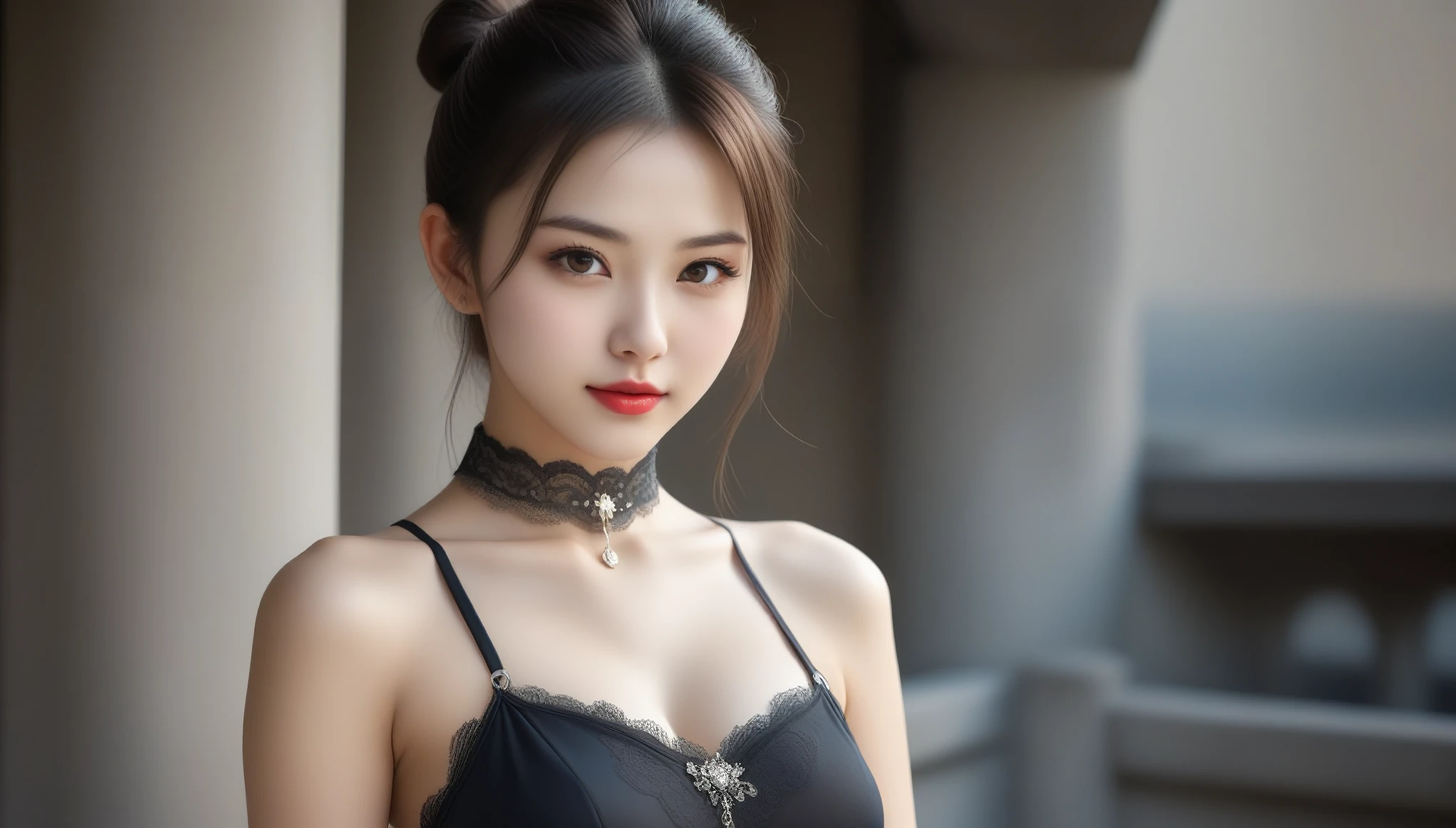 8k, Ultra-high resolution, Highest quality, masterpiece, 三分割法によるphotograph,Surreal, photograph, 1 Girl, (:1.3), pretty girl, Cute Face, 細部までBeautiful Eyes, 細かくdetailedに,masterpiece,One Girl:1.2,Japanese female announcer,cowboy shot,grin,Black short hair,Messy bun hair,((vampire:1.4)),awe, Natural skin texture、(Medieval European Dress Clothing:1.4)、(Colorful costumes:1.4)、Attractive girl、16 years oldmale body:1.4)、(女の子のポートレートphotograph:1.4Photorealistic images:1.4),Fantasy art,(Beautiful Face:1.4),Beautiful and attractive eyes、Beautiful Eyes、(Tight waist:1.4)、(9 Beautiful girls with perfect body proportions:1.4),Red lips,(choker:1.4),Looking at the audience,(((Ideal body type))),A-cup small breasts :2,、Portraiture:2、Perfect Anatomy、鮮明なdetailed、detailed,Fashion magazine cover,Thin lips,Gray background ,完璧でBeautiful Face ,完璧でCute Face, Skin with attention to detail, Perfect limbs、Narrow waist,Looking at the audience,(((Ideal body type))),A cup small breasts :2,Portraiture:2,Perfect Anatomy,鮮明なdetailed,detailed,Surreal,Light and shadow,moonlight