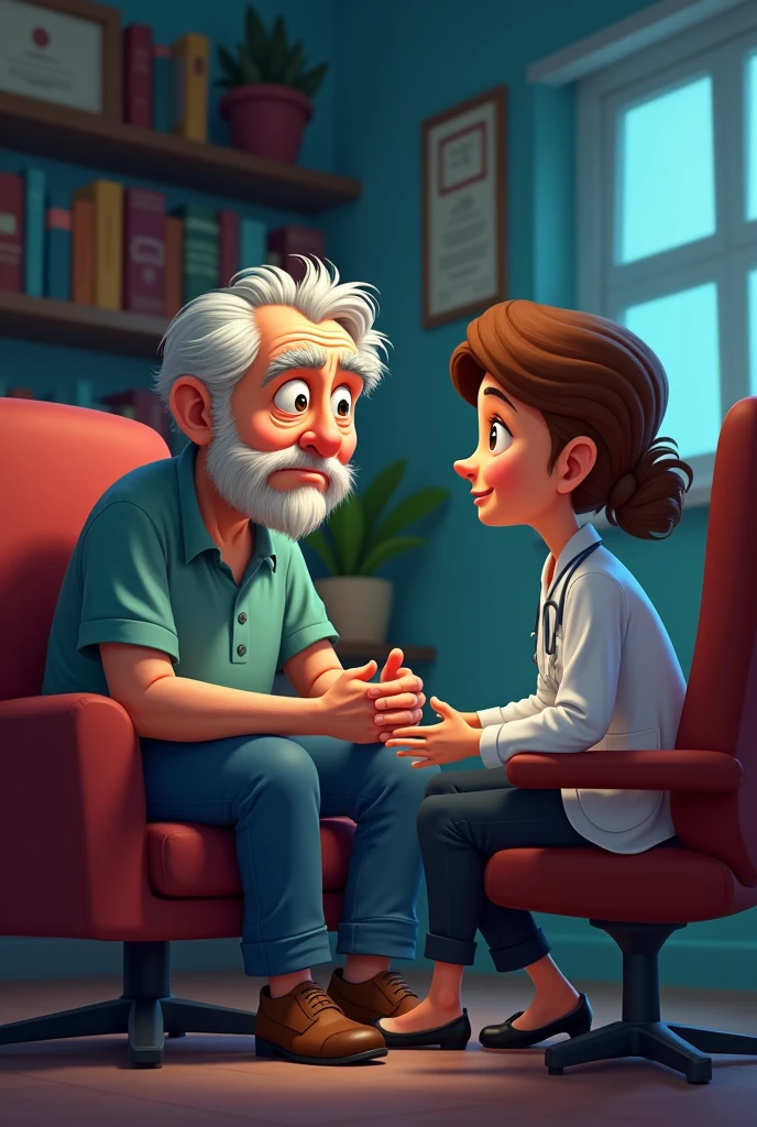 Old man with stress problems cartoon the same old man in this photo now with a psychologist