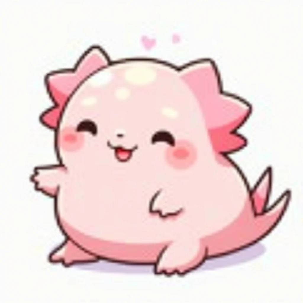 Kawaii pink axolotl with a crescent moon on its forehead, with transparent background