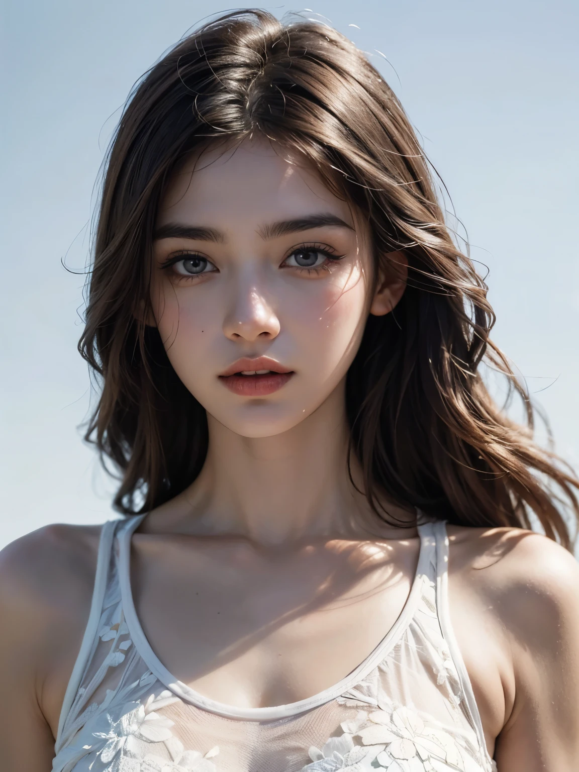 high quality, masterpiece, Very detailed, High resolution, 4K, 超High resolution, Detailed Shadows, Surreal, Dramatic lighting, 1 girl, alone, Detailed face, Realistic eyes, Realistic skin, Dynamic Hair, Dynamic pose, Dynamic Angle, White floral sports bra, White Background, Uruchan-6500-v1.1, (RAW Photos:1.2), ( Realistic:1.4), Beautiful detailed girl, Very detailed eyes and face, Beautiful and beautiful eyes, that&#39;Ridiculous, incredibly that&#39;Ridiculous, Large file size, Very detailedな, High resolution, Very detailed, 最high quality,((Photograph the whole body:1.8)),(((Get all of your legs in the picture:1.8))), (Bright interior), (Soft Light), (Low contrast), (Shallow depth of field), (Portrait of beautiful woman illuminated by gentle light), (Very delicate and elegant depiction), (Short bangs), (Hair color、Dark chestnut with a slight brownish tint。), (Delicate and soft wavy hair), (Small intricate braids on the sides of long hair), (Decorated with thin ribbons), ( Wearing a thin, white, semi-transparent sports bra with small frills), (bow tie), (A light translucent mini skirt), (((No socks))),(((No tights))),(Medium large breasts), shape, Very detailed, CG, Unified, 8k wallpaper, wonderful, The finer details, 最high quality, Very detailed CG Unified 8k wallpaper, Face Light, Cinema Lighting, 1 girl, 18-year-old, (((No pants))), ((Dynamic pose))),Height 173cm, (Camel Toe), (half), (Sitting legs with bent knees))，(((Spread your legs))),((セクシーなLong legs))，Beautiful feet，((Super thin thighs))，((((High skin exposure))))，(Small Ass)，(Tall)，Super beautiful girl，very cute，((((A girl who looks just like WONYOUNG from the Korean idol group IVE:1.8)))),(((The contours of the vagina are clearly and precisely reproduced))),(Tight waist)，Detailed reproduction of the crotch area，((Super slim and super muscular athletics athlete))，(((Clearly reproduces fully erect nipples:1.6))，(Reproduces the bumps and grooves of breasts in detail and clearly)，((Super-muscular, well-trained abs:1.6)),超Narrow waist,Ultra-slim body shape,股下が身長のhalf，(((Exposed leg skin))),Bold erotic pose，(((Detailed reproduction of the pussy crack))),((Anatomically correct:1.5)),(Small Ass)，(細くてLong legs)、(Thin and long hands)，(Super thin thighs)，((((Beautifully detailed erect nipples and areolas)))),(((Bare legs:1.3))),(Reproduces very beautiful leg skin),Fine skin texture reproduced in detail,Smooth, silky, beautiful skin,Super thin legs,セクシーな超Long legs,Long legs，Long legs，Small Ass,Narrow waist,Small Ass,((Anatomically correct:1.3))