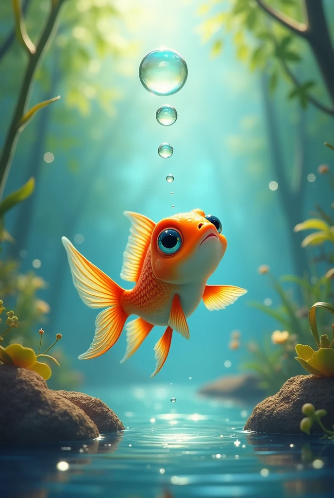 Image for a moral:
**The Fish and the Bubble**

A little fish was swimming happily in the pond when he saw a bubble rising to the surface.. He wanted to catch her, but the bubble burst.

The fish felt sad, but then he saw many new bubbles around.

**Moral:** Don&#39;t worry if something goes away, new opportunities will always come.