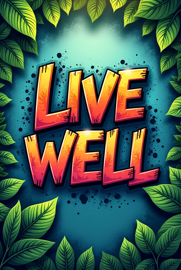 Live well. With graffitied letters and green leaves around