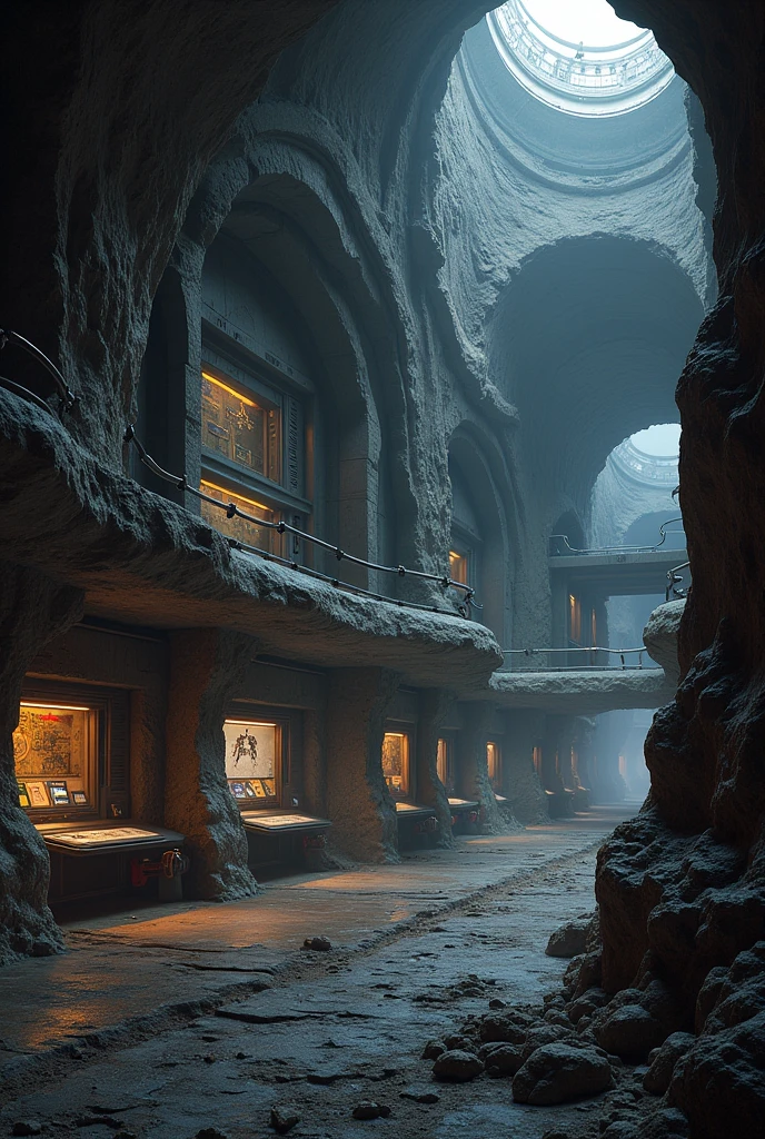 A massive, rebel base hidden underground, carved in the rock, with high-tech facilities, hangars for spacecraft, and poorly lit corridors. The walls are lined with futuristic control panels and tactical maps. (work of art, ultra detaild, 8k, high resolution, cinematic lighting, dark atmospher, photorrealistic)a close up of a beach with a light on the shore, makes the sea area shining water, blue bioluminescence, bright blue shining water, shining water, glowing blue, glow wave, bioluminescent glow, [ bioluminescent colors ]!!, bioluminescent skin!, neon bioluminescence
