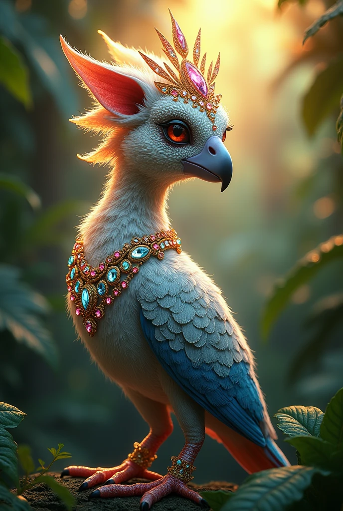 Ai bird wearing diamond jewellery 
