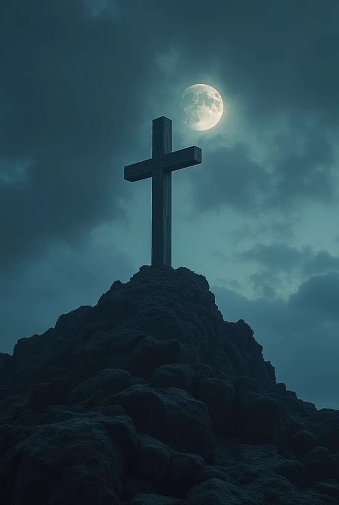 Cursed cross on a dark mountain 