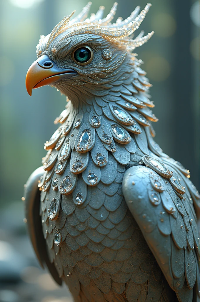 Ai bird wearing diamond jewellery