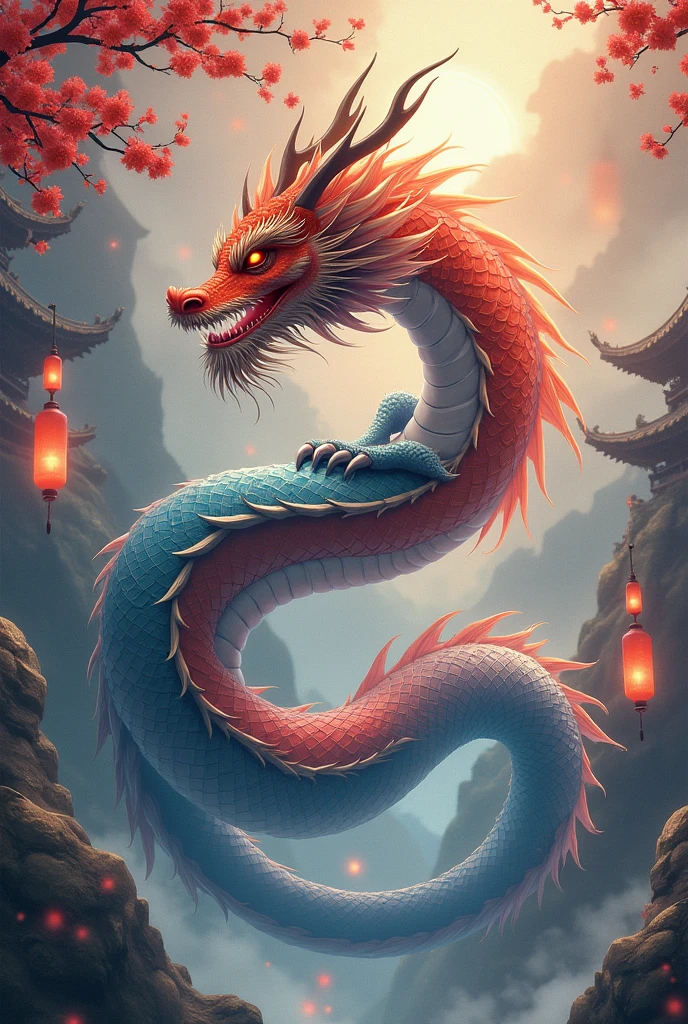 An oriental dragon performing yin and yang magic