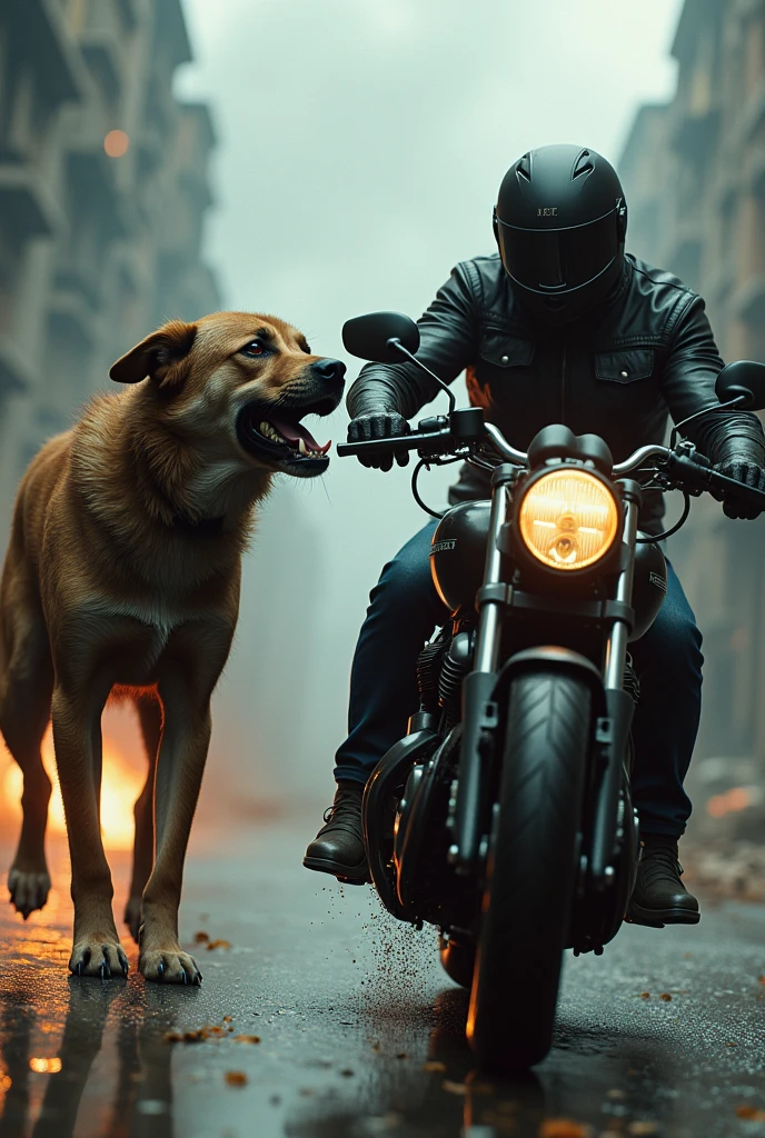 Asme a dog boils.dog fraces. motorcyclist The motorcycle that is yz