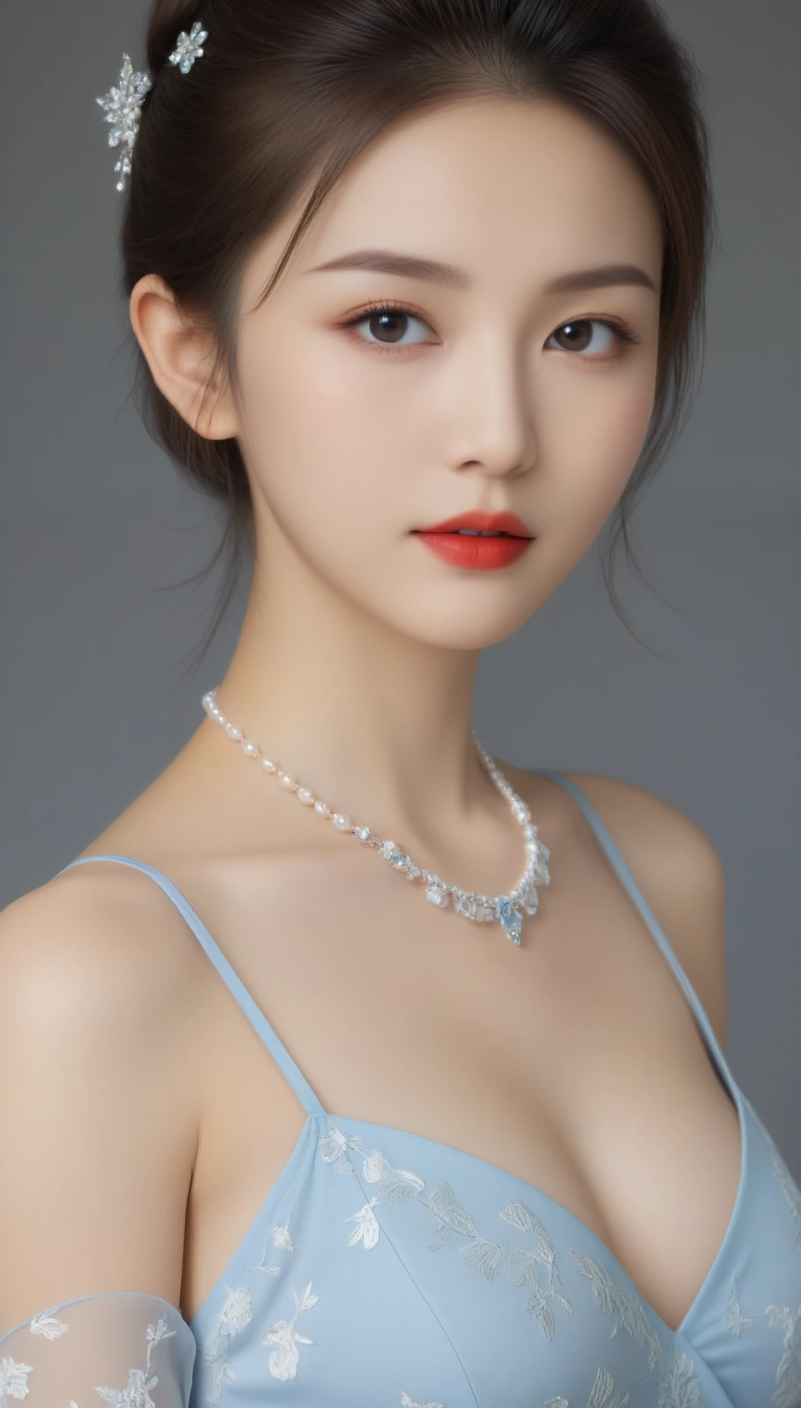 8k, Ultra-high resolution, Highest quality, masterpiece, 三分割法によるphotograph,Surreal, photograph, 1 Girl, (:1.3), pretty girl, Cute Face, 細部までBeautiful Eyes, 細かくdetailedに,masterpiece,One Girl:1.2,Japanese female announcer,cowboy shot,grin,Black short hair,Messy bun hair,((vampire:1.4)),awe, Natural skin texture、(Medieval European Dress Clothing:1.4)、(Colorful costumes:1.4)、Attractive girl、16 years oldmale body:1.4)、(女の子のポートレートphotograph:1.4)、(Photorealistic images:1.4),Fantasy art,(Beautiful Face:1.4),Beautiful and attractive eyes、Beautiful Eyes、(Tight waist:1.4)、(9 Beautiful girls with perfect body proportions:1.4),Red lips,(choker:1.4),Looking at the audience,(((Ideal body type))),A-cup small breasts :2,、Portraiture:2、Perfect Anatomy、鮮明なdetailed、detailed,Fashion magazine cover,Thin lips,Gray background ,完璧でBeautiful Face ,完璧でCute Face, Skin with attention to detail, Perfect limbs、Narrow waist,Looking at the audience,(((Ideal body type))),A cup small breasts :2,Portraiture:2,Perfect Anatomy,鮮明なdetailed,detailed,Surreal,Light and shadow,moonlight