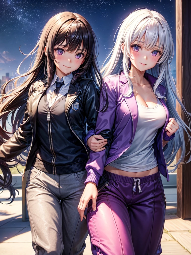 best quality,,smile,blazer,swimsuit,School,Collective of girls,Track jacket,Physical education class,JK,Sexy and cute,future,Wearing a fastener bra,zipper bra,She has her bangs down,Purple Eyes,evolution系ファッション,Cuteness at its finest,Sparkling,Track pants,Long trousers,beautiful,middle School girlultiple girls are depicted,harem,idol group,infinite possibilities,leather jacket,fur jacket,futureの服装,evolution,starry sky background,valley,photo shoot,long hair,wearing a cardigan,beautiful girlの国,girl's paradise,highest quality,big breasts,leather jacket,happy girl,horny girl,Blue eyes,perfect face,standing position,She has her bangs down,fur jacket,Beautiful eyes,smooth hair,perfect eyes,beautiful girl,Angel Girl,multicolored hair colors,naughty girl,beautiful,High-dimensional beautiful girl,Multidimensional beautiful girl,gathering,Group、,