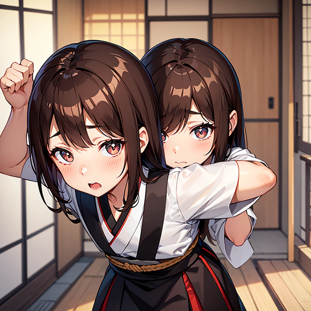 flushing,Small pupils,expression,japanese girl ,brown hair,Split head