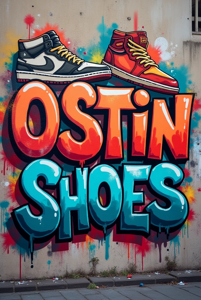 Crear graffiti que diga OSTIN SHOES y represente sneakers