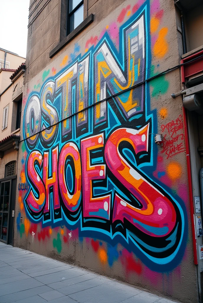 Crear graffiti que diga OSTIN SHOES y represente sneakers 
