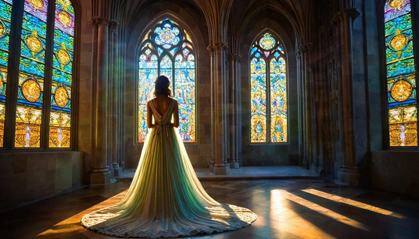 (best qualityer,4K,8k,high resolution,work of art:1.2),ultra detali,(realisitic,photorealisitic,photo-realisitic:1.37),cathedral, praying to God,Kale,Artistic photo,neat beauty,sunlight streaming through stained glass windows,serene expression,innocent and ethereal,breathtaking atmosphere,hushed whispers of devotion,Divine connection,transcendent moment,sacredness,dream quality,sublime lighting,architectural magnificence,divine embrace,sculptures and elaborate carvings,heavenly aura,spiritual journey,swirly vibrant colors,dappled light,ethereal glow,Celestial Realm,the girl's graceful curves highlighted by the sunlight,female form celebrated as art,prayerful solitude,peaceful serenity,Spiritual Enlightenment,Unspoken Desires,touch of vulnerability,celestial ethereality,magical realism,Exquisite details,poetic composition, (NSFW:1.3)