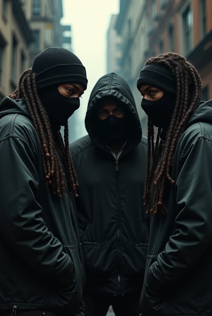 A gang of black men with dreadlocks and ski masks
