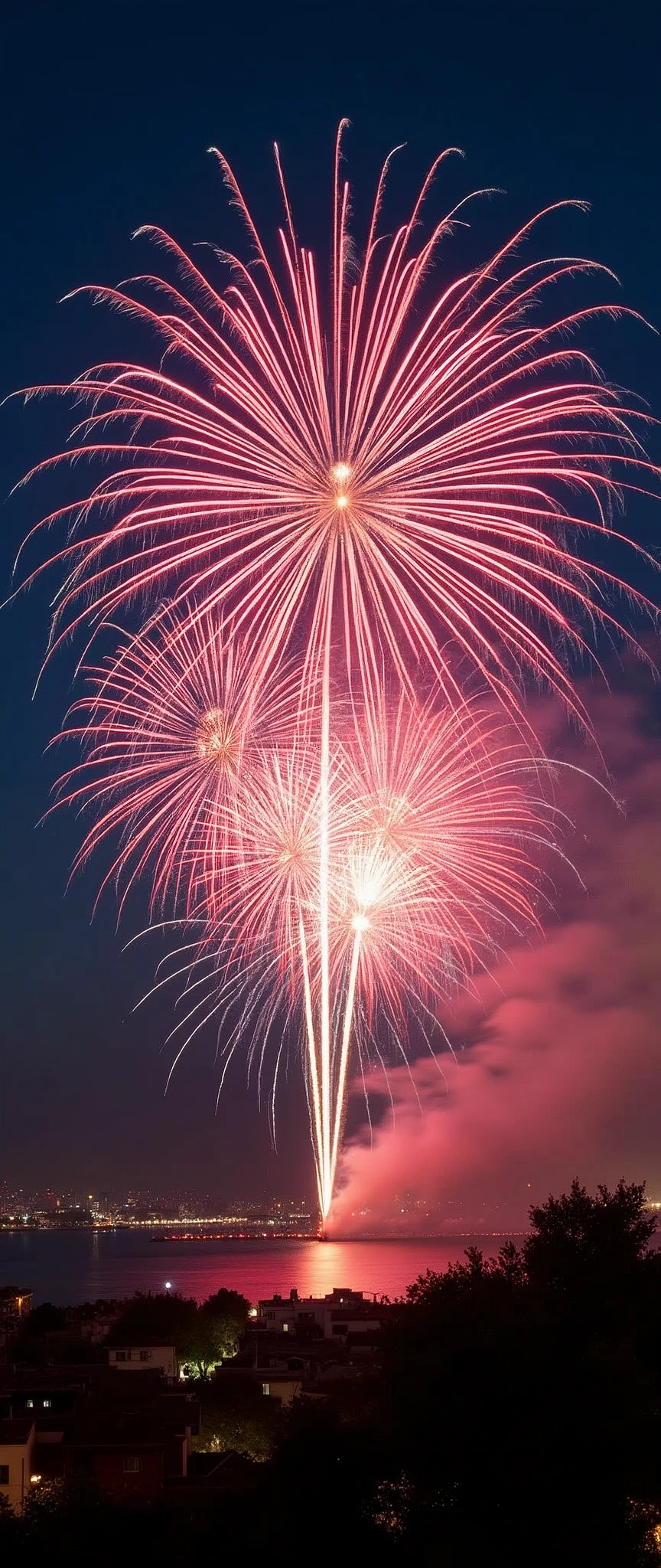 (masterpiece:1.2),(Highest quality),(Super detailed),(Ultra-high resolution),(Photorealistic),(RAW Photos),8k,wallpaper,Spectacular landscape photography,(Fireworks fill the night sky,beautiful Fireworks,Colorful fireworks),(Beautiful night sky),(dynamic)