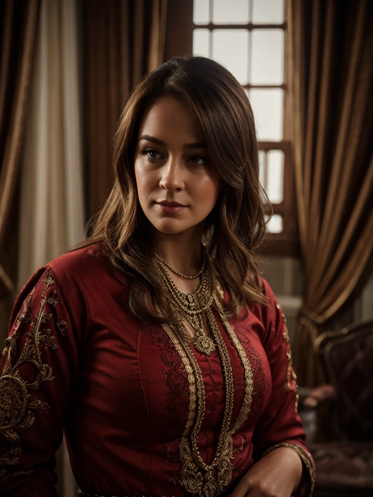 a decapitated Kathy Bates in old timey red clothes, old white cyborg manor, (best quality,4k,8k,highres,masterpiece:1.2),ultra-detailed,(realistic,photorealistic,photo-realistic:1.37),detailed face,extremely detailed eyes and face,longeyelashes,horror,gothic,dramatic lighting,moody atmosphere,dark shadows,dramatic pose,intricate details,ornate architecture,antique furniture,vintage,muted colors,dark mood