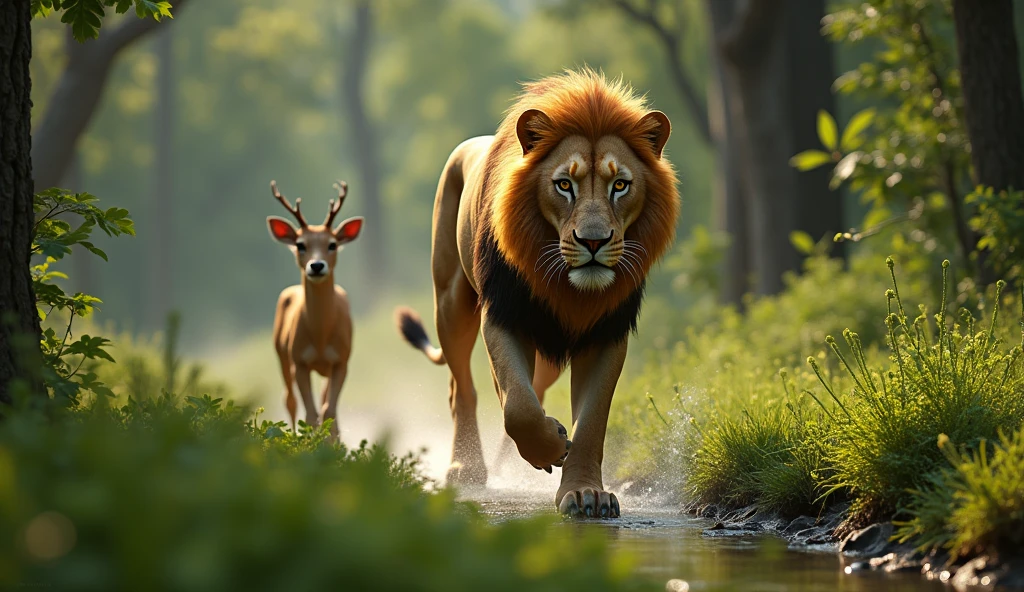 A lion chasing a deer 32K UHD