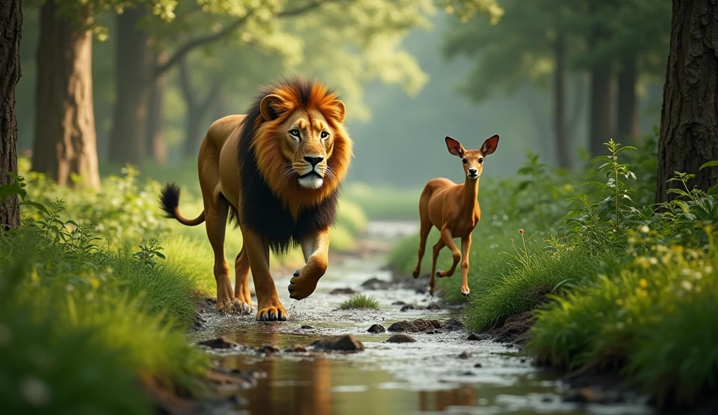 A lion chasing a deer 32K UHD