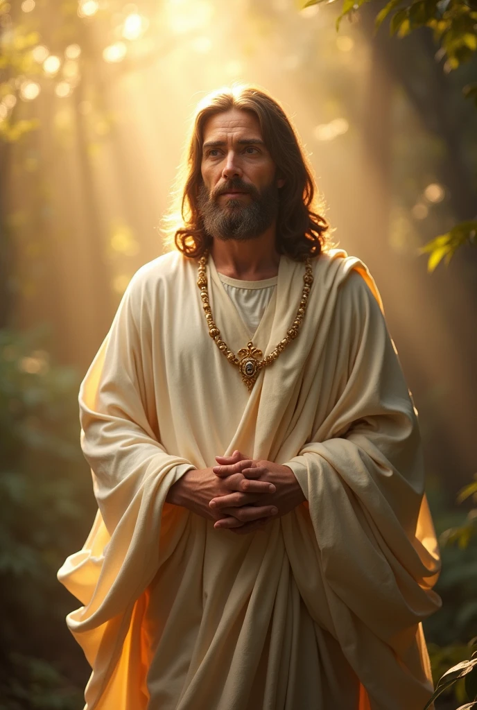 In this scene, Jesus is in heaven, Exudes divinity and serenity. Ethereal atmosphere, Soft light illuminates the surroundings. The composition is well designed, Put Jesus at the Center, The surrounding environment is picturesque. Camera zoom lens，Capture all the intricate details, Demonstrating Jesus&#39; divine characteristics and manifestations. His eyes are full of compassion and wisdom, And your peaceful smile radiates peace and love. Dramatic lighting adds depth and atmosphere to the scene, Create a sense of wonder and awe. This image was taken with an ultra-fine camera, Ensures every nuance and texture is faithfully reproduced. Resolution set to 8k, Delivers stunning clarity and realism. Realistic rendering brings Jesus to life, To be practical、Capture the essence of your being in a striking way. Scale set to 4:3, Achieving a balanced composition. The version used is Midjourney 5.2, Take advantage of the latest advances in imaging technology. The camera settings are set to Automatic, Optimize exposure and focus，Capture the most beautiful scenes. Generally speaking, This scene depicts Jesus in all his glory, Conveys a sense of divine presence and peace. The combination of ultra-fine photography, Dramatic lighting and high-resolution rendering create a visually stunning and emotionally resonant depiction of Jesus in Heaven.
