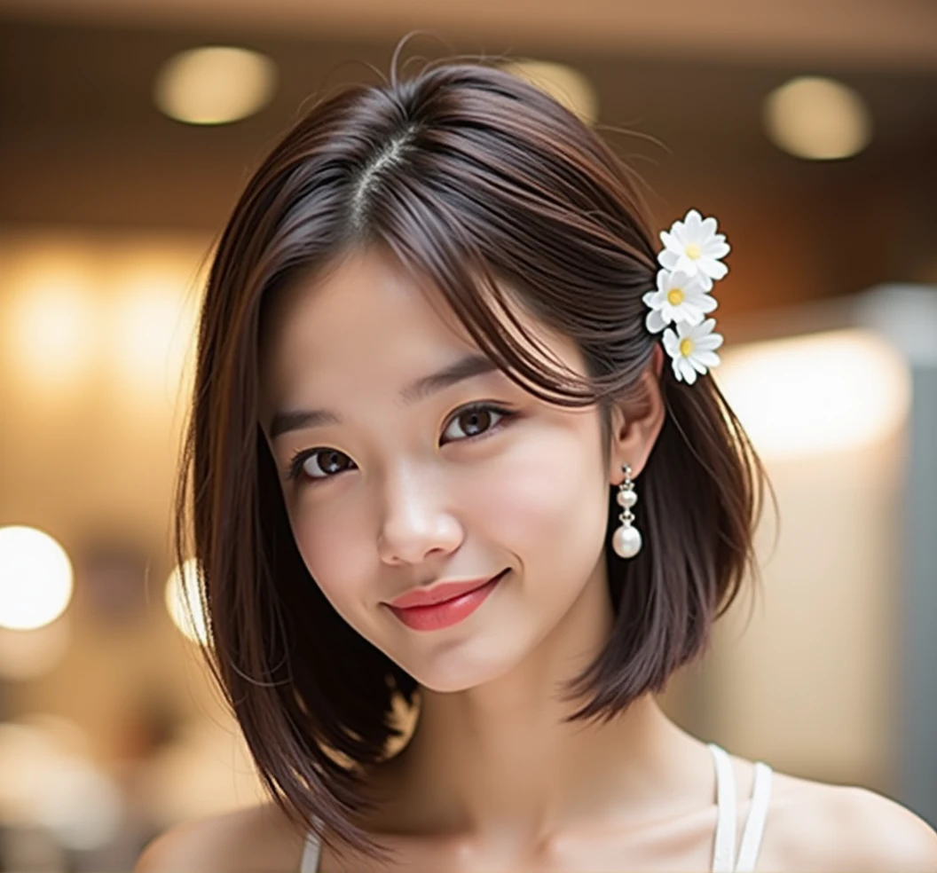 masterpiece, Highest quality, Very detailed, 複雑に詳細なSuper detailed, Realistic, Sharp features, Very detailed, Sharp focus, 20-year-old, Japanese,Idol, Perfect Face, Perfect Face, Perfect symmetrical perfect eyes, Perfect Plump Lips, Flexible female form, Film Light, Super detailed, hyper Realistic, High resolution, Vibrant, Dynamic Lighting, Brown Hair, Shoulder-length layered, Asymmetrical bangs, Brown eyes, (Impish Smile:1.2), Cowboy Shot, (Women's Beach Sarong:1.2), Cenang Beach, Random Pause,