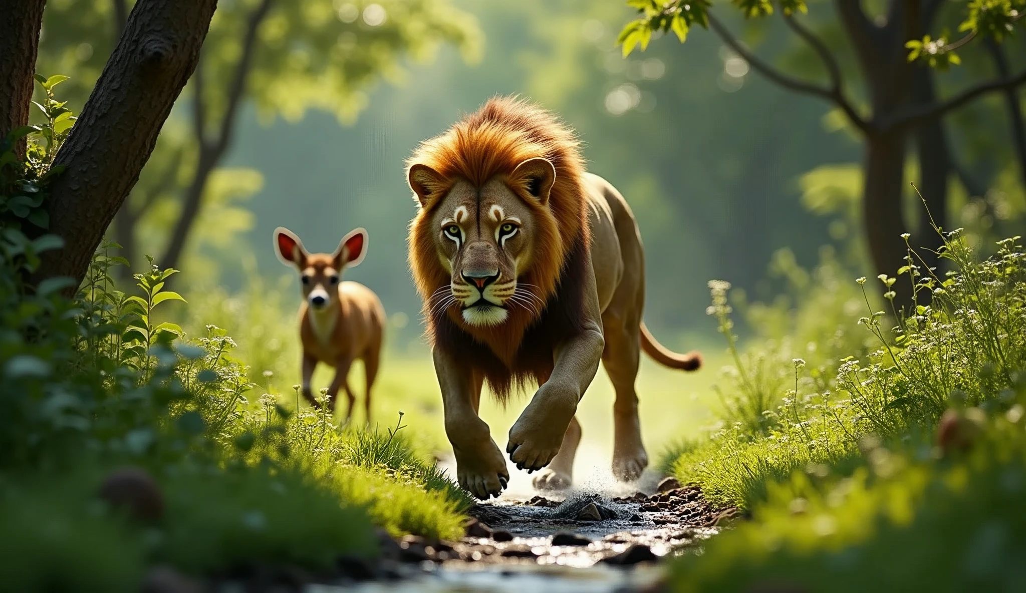 A lion chasing a deer 32K UHD