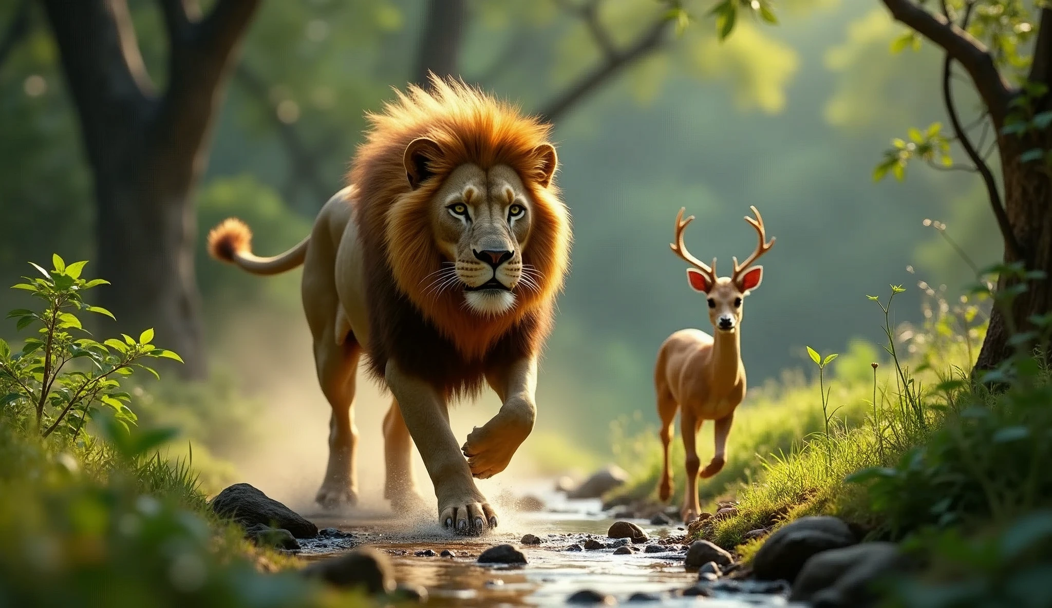 A lion chasing a deer 32K UHD