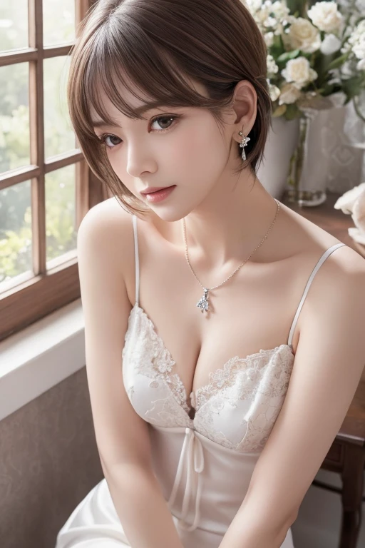 Blue lace tong&OK, (((Very elegant and beautiful, Perfect details, Very detailed))), whole body, The most detailed girl, Writing border depth, 美しく詳細なwhole body, Thin legs, 1 girl, 30 years old, Very short hair, Spiked Hair, Gray and Silver Hair, Beautiful and fine hair, Perfect face, Poker face, Delicate and deep eyes, Open your mouth a little, Slender arms and hands, Pale skin, earrings, Beautiful and gorgeous necklace, Colored background, HD Background, Blurred background, Very delicate and beautiful, masterpiece, (((最OK质量, Very beautiful 8K CG wallpaper))), (((Popular hairstyles))), (In the room,Stylish interior,window),