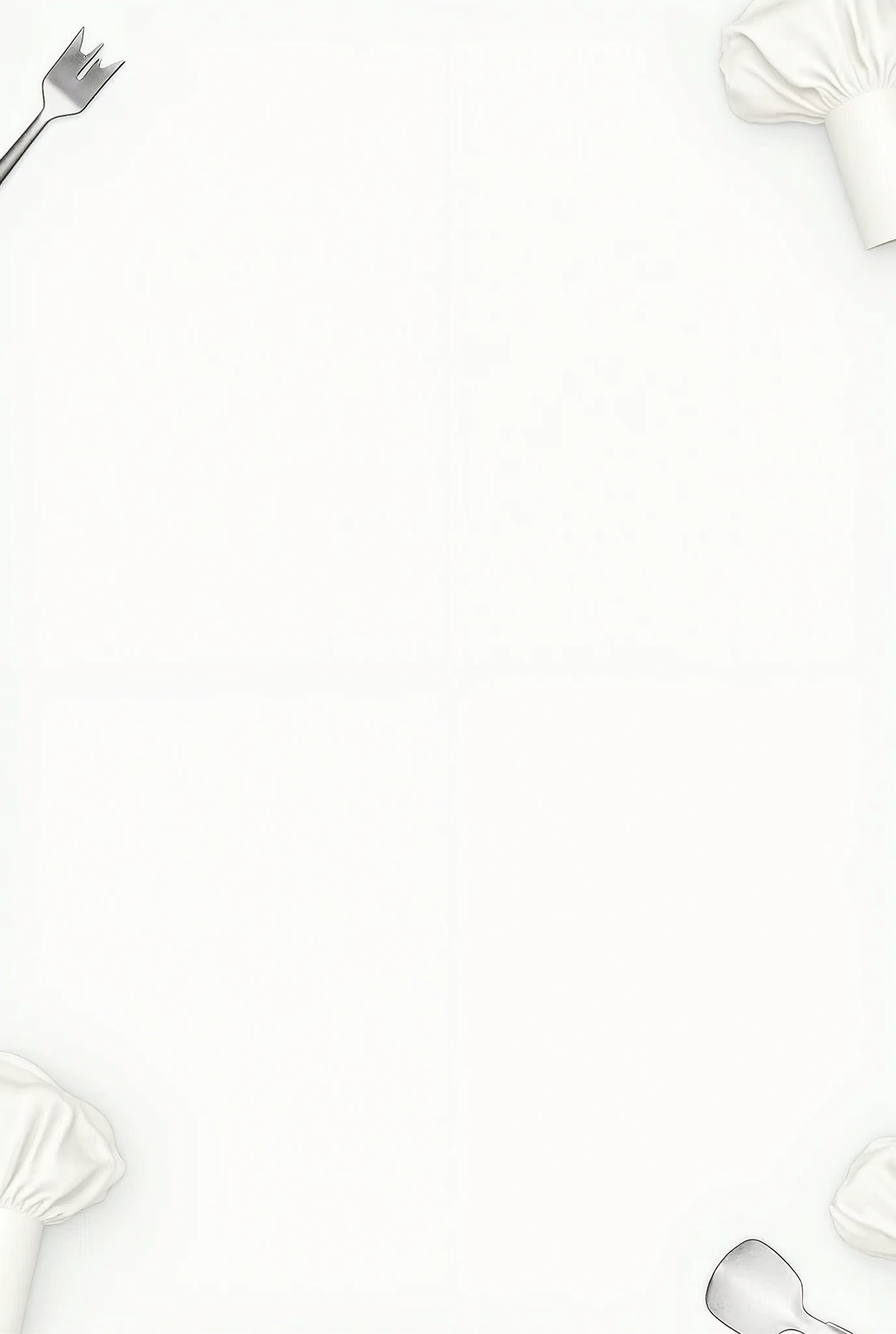 a white background and in the corners I want kitchen things like a chef's hat , spatula ,etc cheft hat highlight it