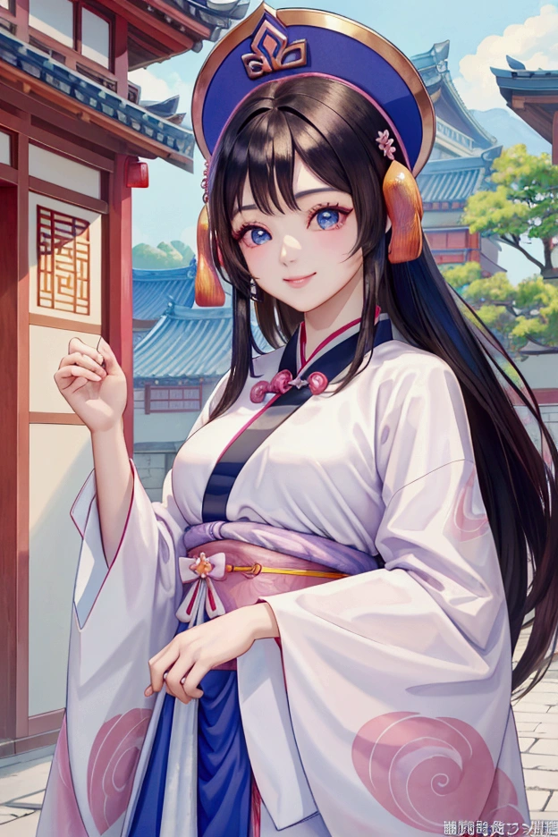(Highest quality、 8k 、masterpiece、High resolution)、(Chinese Drama、Changgexing、Li Changge、Dililaba)、Tang Dynasty、Changan、1 Female、Beautiful young person、blue eyes、Pretty lips、Hairpin、gem、decoration、(Noble Princess)、(Anime Beauty)、(Anime Art)、Smiling and posing happily、Bright atmosphere、Light colored long hair、Light pink Hanfu、古いChanganの街並み、Tang Dynasty Buildings、Tang Dynasty Buildings、Official Art、Detailed CG、