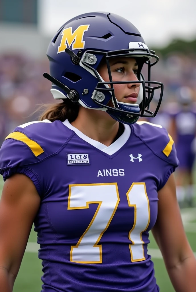 an offensive lineman for the James Madison Dukes university female football team. Number 71