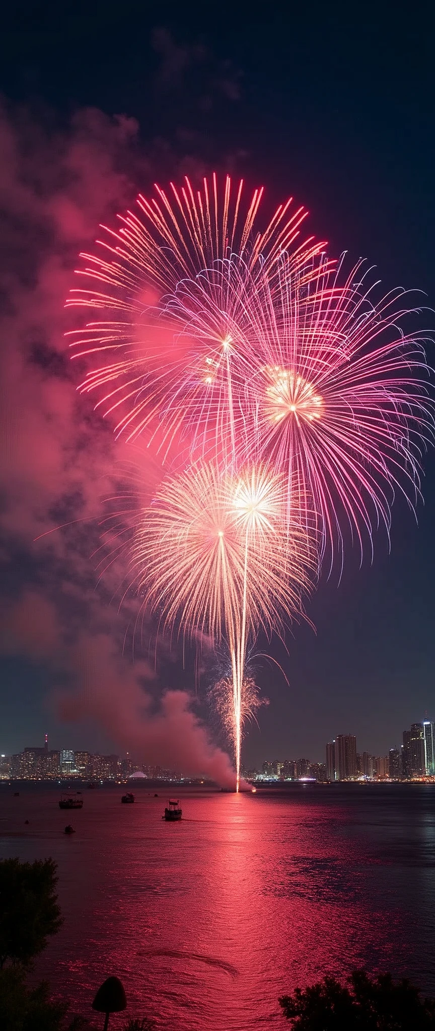 (masterpiece:1.2),(Highest quality),(Super detailed),(Ultra-high resolution),(Photorealistic),(RAW Photos),8k,wallpaper,Spectacular landscape photography,(Fireworks fill the night sky:2.0),(beautiful Fireworks:2.0),(Mr.々Colorful fireworks:2.0),(Beautiful night sky),(dynamic)