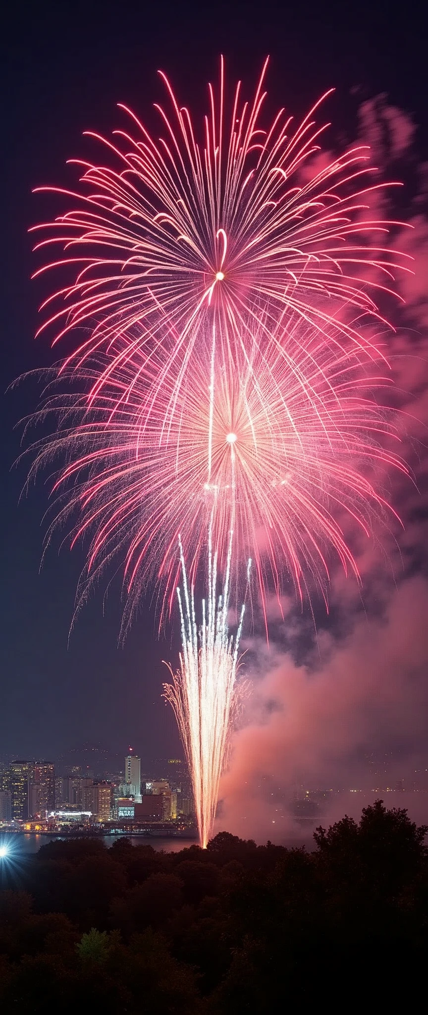 (masterpiece:1.2),(Highest quality),(Super detailed),(Ultra-high resolution),(Photorealistic),(RAW Photos),8k,wallpaper,Spectacular landscape photography,Japan,Niigata,Nagaoka City,Big Fireworks Festival,(Fireworks fill the night sky:2.0),beautiful Fireworks,(Mr.々Colorful fireworks:2.0),(Beautiful night sky),(dynamic)