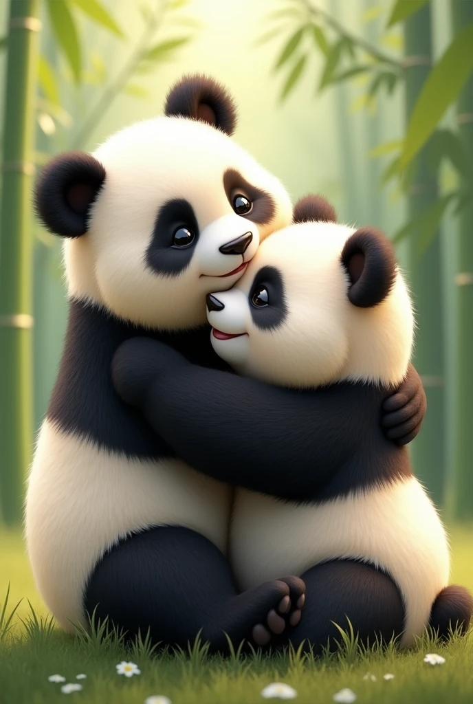A couple of lovefull pandas hugging
