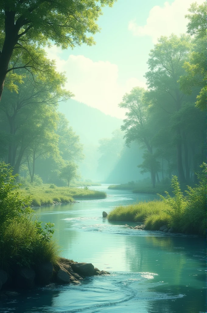 A green morning image with river