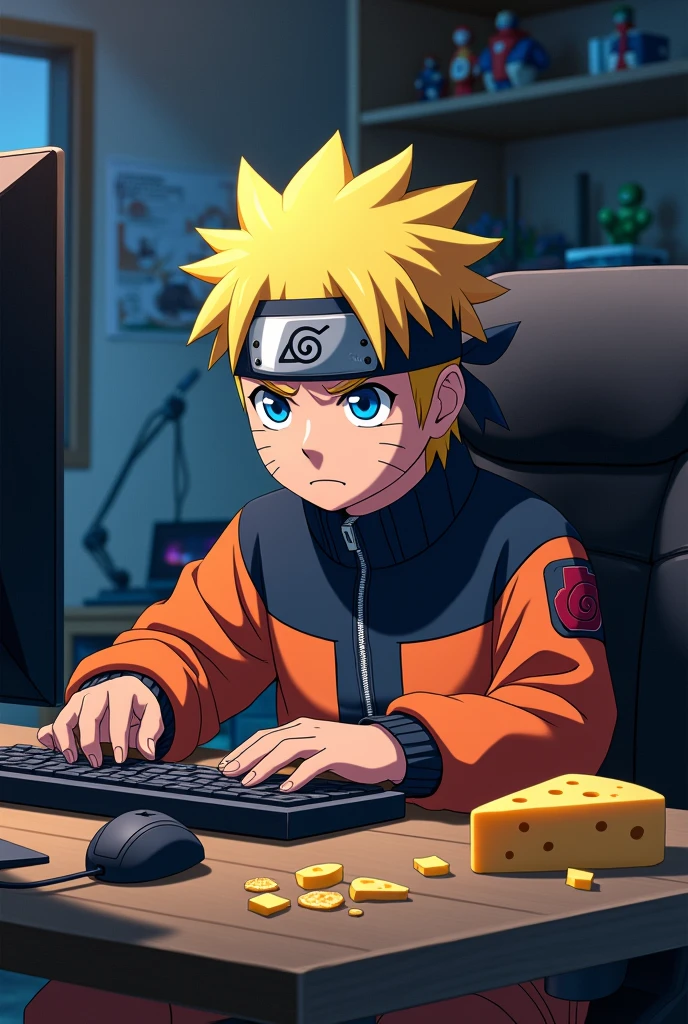 Naruto playing league of legends and eating grated cheese