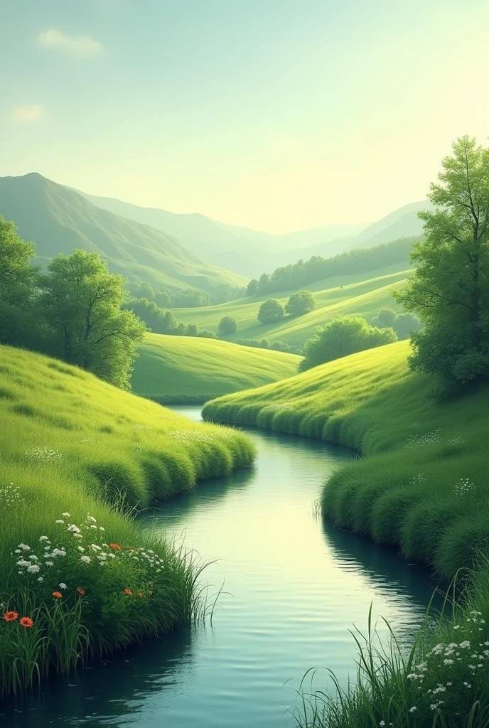 A green morning image with river
Make another image