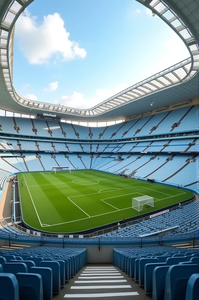 LITTLE stadium white and not so modern, in Yorkshire, Leeds. The colors are white and a bit of blue, it's little no roof and one floor