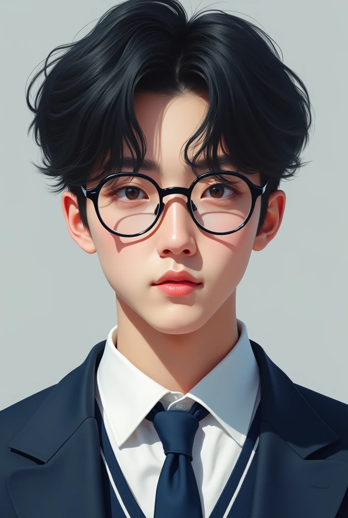 Generates BTS's Jungkook in a school uniform and with glasses