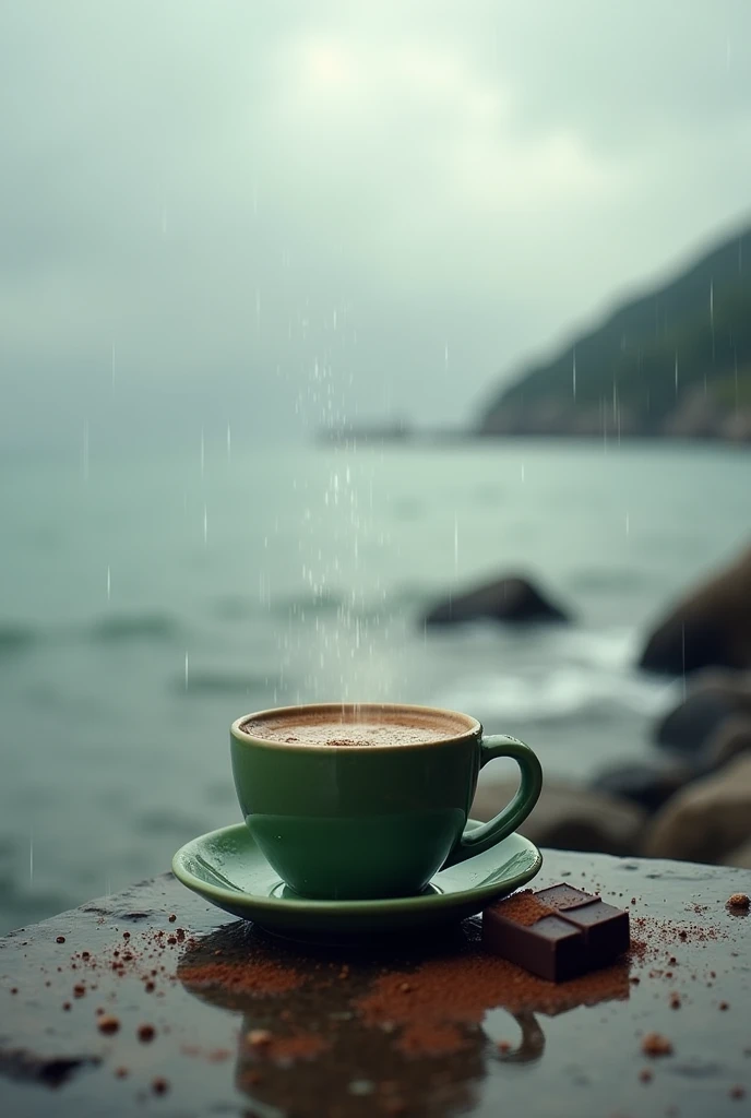Rain sea coffee green cup chocolate