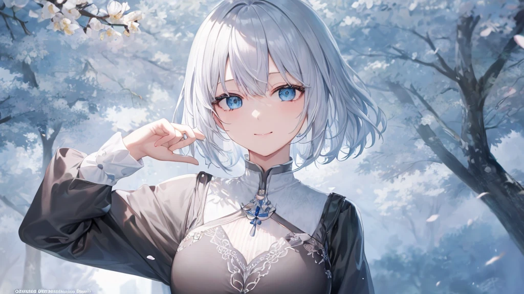 Ultra HD,Look at the viewers, Place your hands behind your back, With a girl, 20-year-old, 非常にshort hair, Long bangs between the eyes, Pale blue eyes, Very detailed,(masterpiece、Highest quality),Gray Hair、Laughter、wonderful, Silver Hair, iris, short hair、 Fluttering Hair、Small face、明るいsmile、(Detailed face) ,Professional Lighting,wonderful風景,blue sky, sunlight,Looking down from above,Portraiture、Open your mouth、Flower Field、Her eyes were shining、Mysterious and enchanting atmosphere。With AI Painting、とてもshort hair, Long bangs between the eyes, Very detailed,(masterpiece、Highest quality)、alone、Gray Hair、Fantasy, Silver Hair, Fantasyな風景、smile、Open your mouth、short hair、short hair、hairpin、black eye、Grey Eyes、Beautiful Eyes、Black Shirt、White hoodie