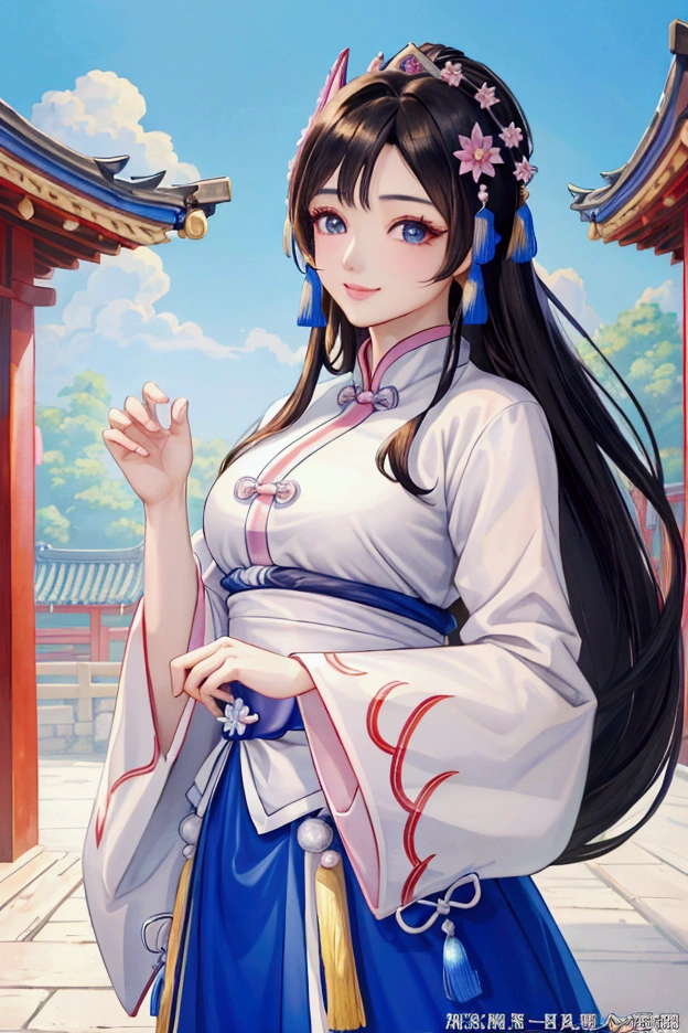 (Highest quality、 8k 、masterpiece、High resolution)、(Chinese Drama、Changgexing、Li Changge、Dililaba)、Tang Dynasty、Changan、1 Female、Beautiful young person、blue eyes、Pretty lips、Hairpin、decoration、(Noble Princess)、(Anime Beauty)、(Anime Art)、Smiling and posing happily、Bright atmosphere、Light colored long hair、Light pink Hanfu、古いChanganの街並み、Tang Dynasty Buildings、Tang Dynasty Buildings、Official Art、Detailed CG、
