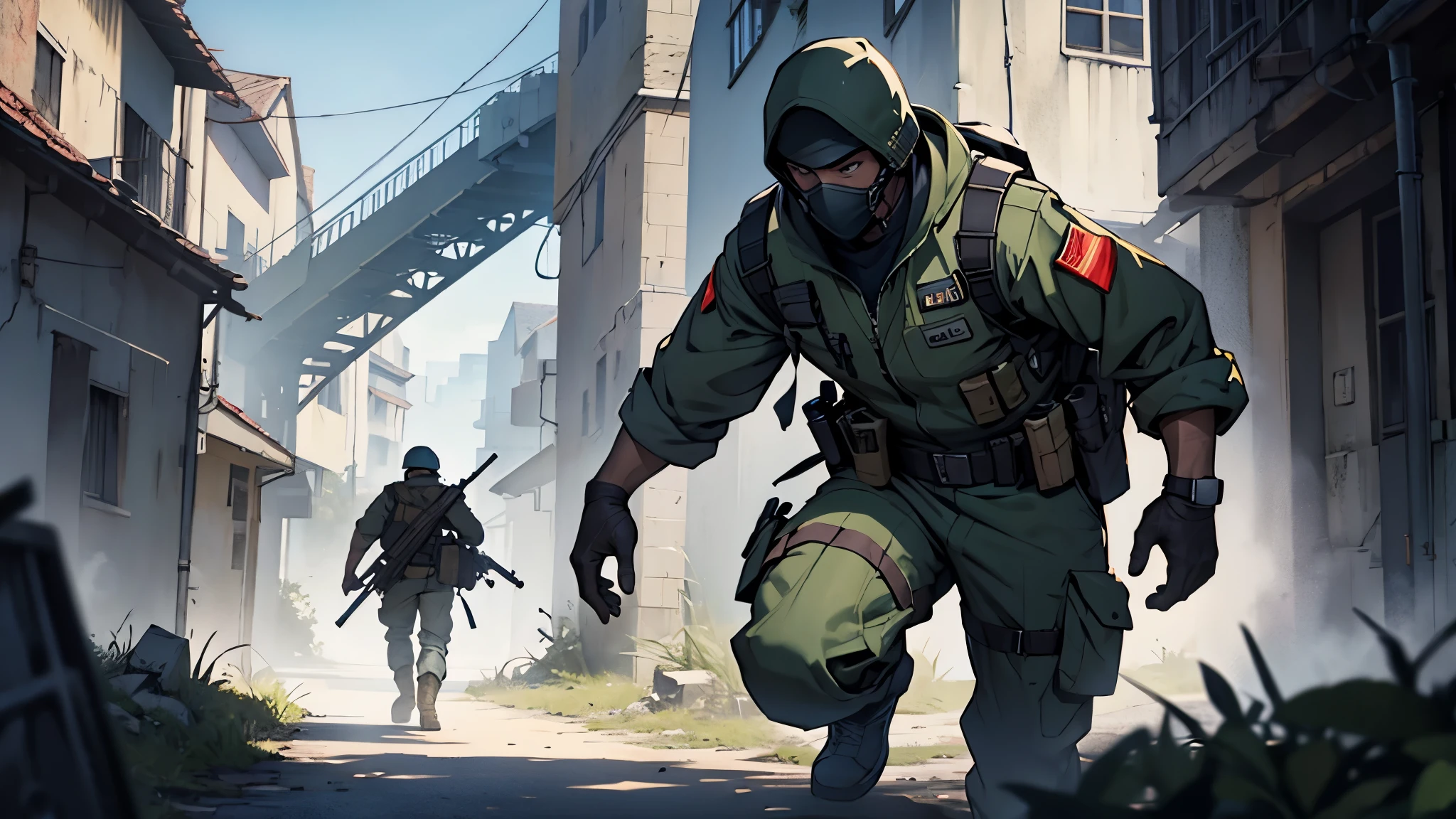 solo Man wearing full military gear looting 