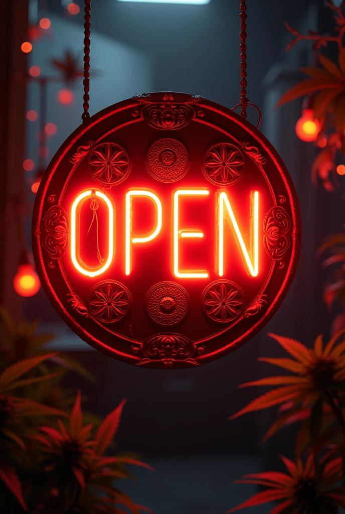 Create me an open sign with hashish plates 