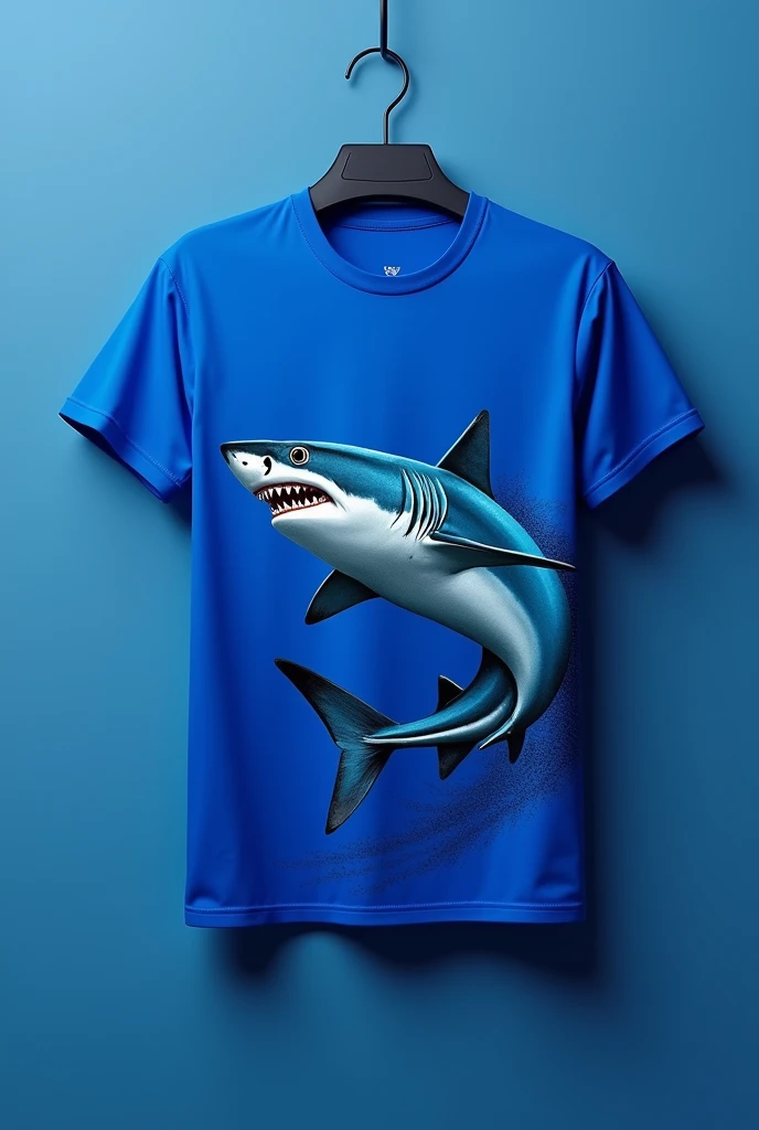 I want to create a royal blue shirt with light blue shading , with a shark on the bottom
