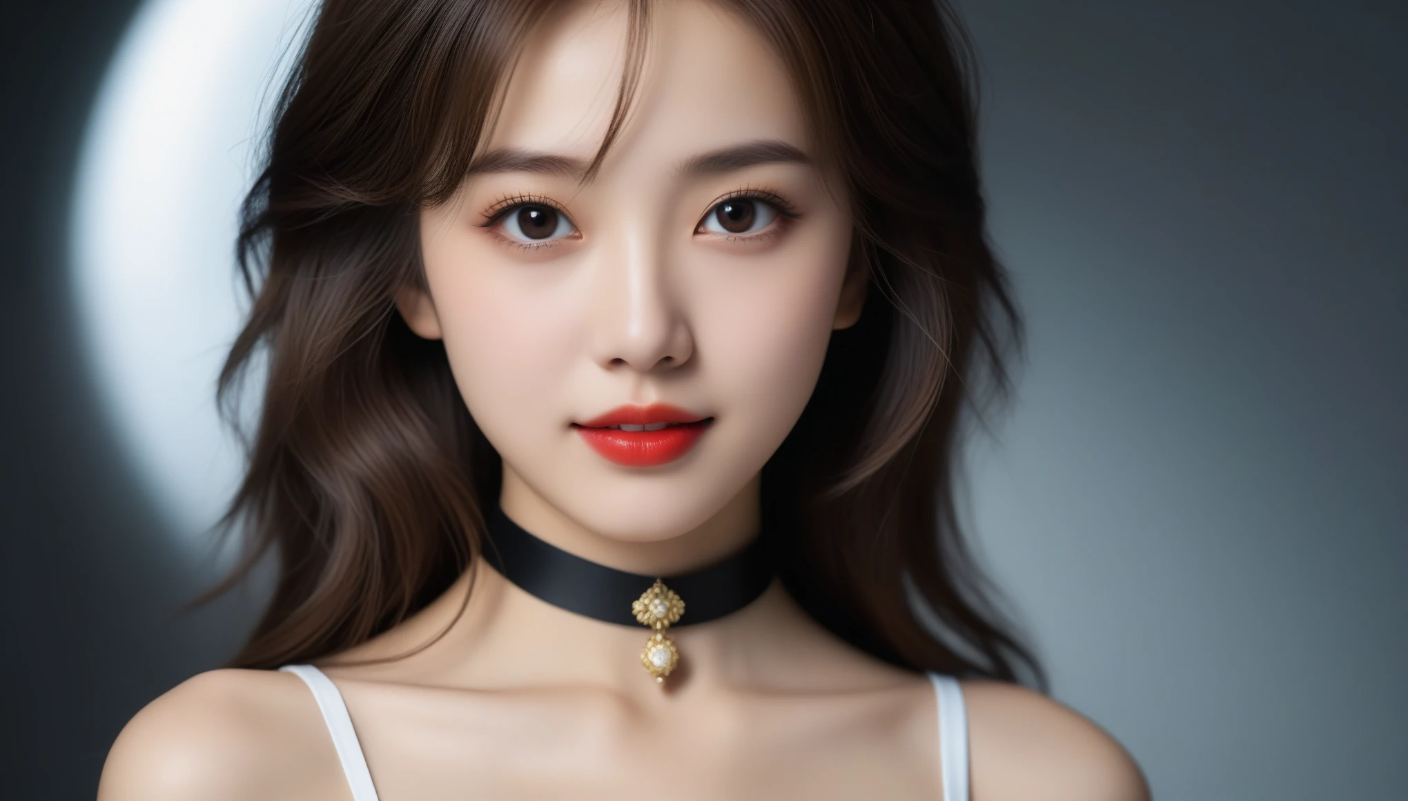 8k, Ultra-high resolution, Highest quality, masterpiece, 三分割法によるphotograph,Surreal, photograph, 1 Girl, (16 years old:1.3), pretty girl, Cute Face, 細部までBeautiful Eyes, 細かくdetailedに,masterpiece,One Girl:1.2,Japanese female announcer,cowboy shot,smile,Brown hair,Medium hair,Loose curly hair,((vampire:1.4)),Double teeth, Natural skin texture、(Luxurious dress clothing from Medieval Europe:1.4)、(Colorful costumes:1.4)、Attractive girl、16 years old、(Perfect female body:1.4)、(女の子のポートレートphotograph:1.4)、(Photorealistic images:1.4),Medieval streetscape,(Beautiful Face:1.4),Beautiful and attractive eyes、Beautiful Eyes、(Tight waist:1.4)、(Beautiful girl with perfect body proportions:1.4),Red lips,(choker:1.4),Open your mouth a little and laugh,Looking at the audience,(((Ideal body type))),A-cup small breasts :2,、Portraiture:2、Perfect Anatomy、鮮明なdetailed、detailed,Fashion magazine cover,Thin lips,Gray background ,完璧でBeautiful Face ,完璧でCute Face, Skin with attention to detail, Perfect limbs、Narrow waist,Looking at the audience,(((Ideal body type))),A cup small breasts :2,Portraiture:2,Perfect Anatomy,鮮明なdetailed,detailed,Surreal,Light and shadow,spotlight