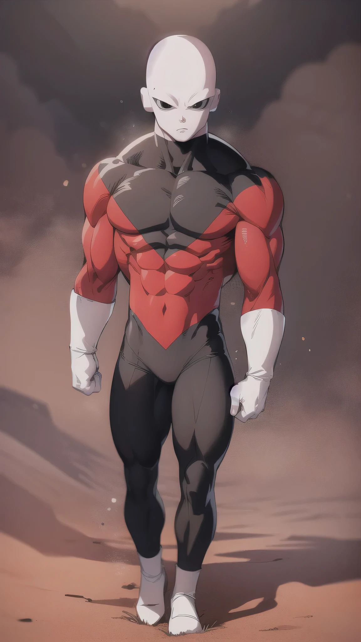 ((masterpiece, best quality)),(complex lighting),solo,1boy, full body, jiren,white gloves,black eyes,bodysuit,muscular,bald light particles,